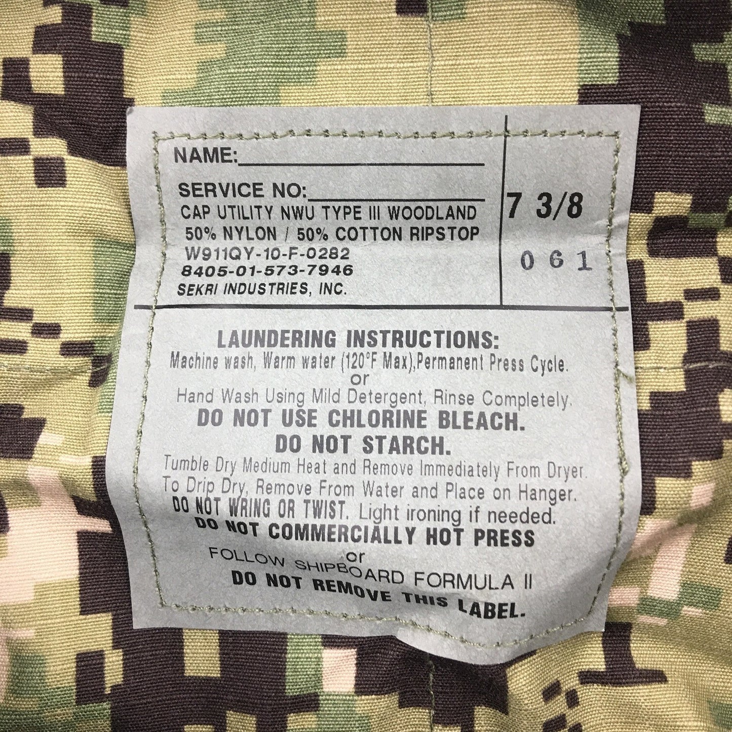 NEW US NAVY NWU Type III AOR2 Woodland UTILITY 8 Point CAP Hat cover 7 3/8