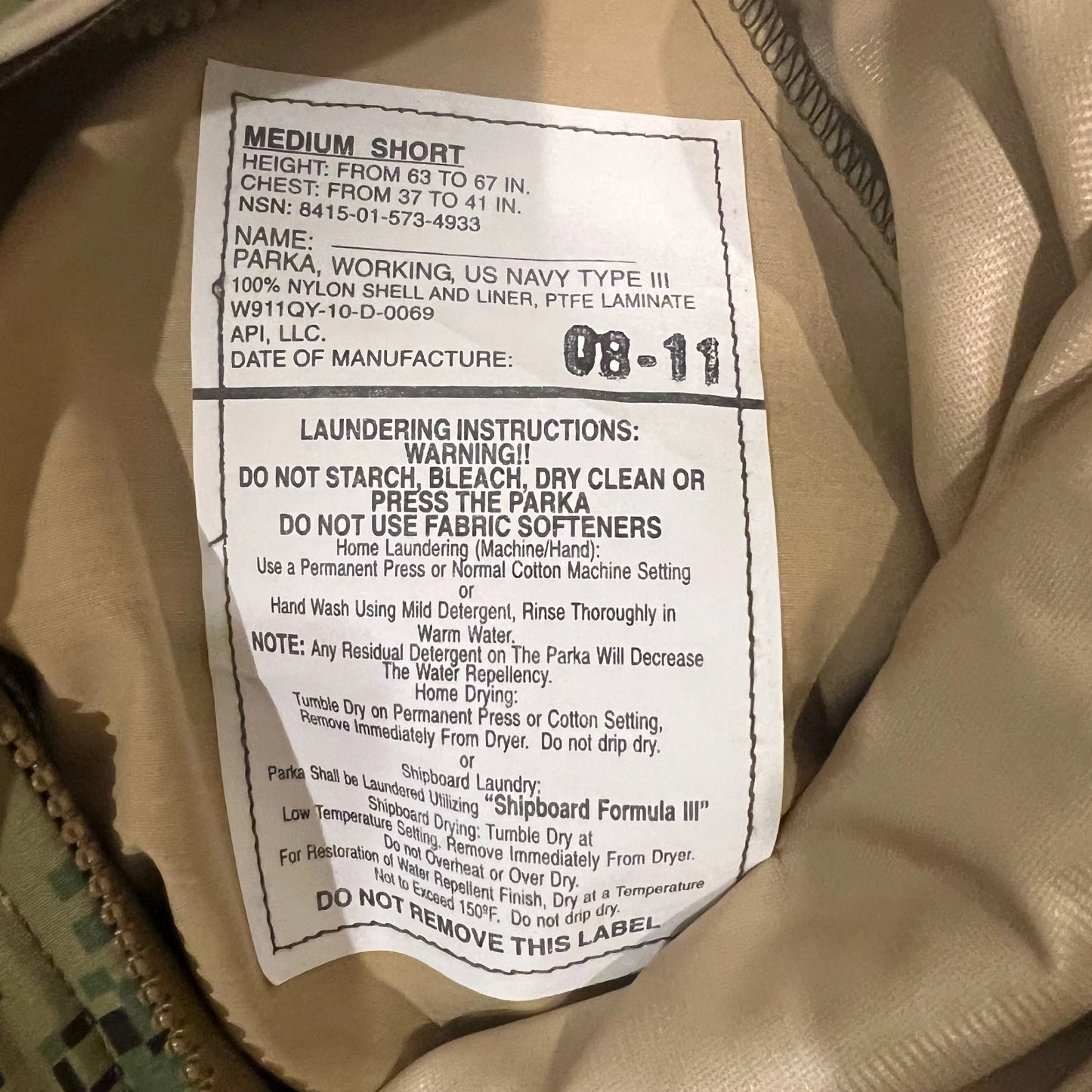 NEW US NAVY NWU Type III AOR2 Woodland Gore-tex Parka Jacket