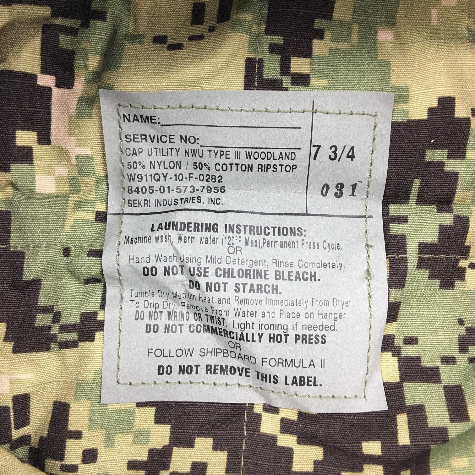 NEW US NAVY NWU Type III AOR2 Woodland UTILITY 8 Point CAP Hat cover 7 3/4