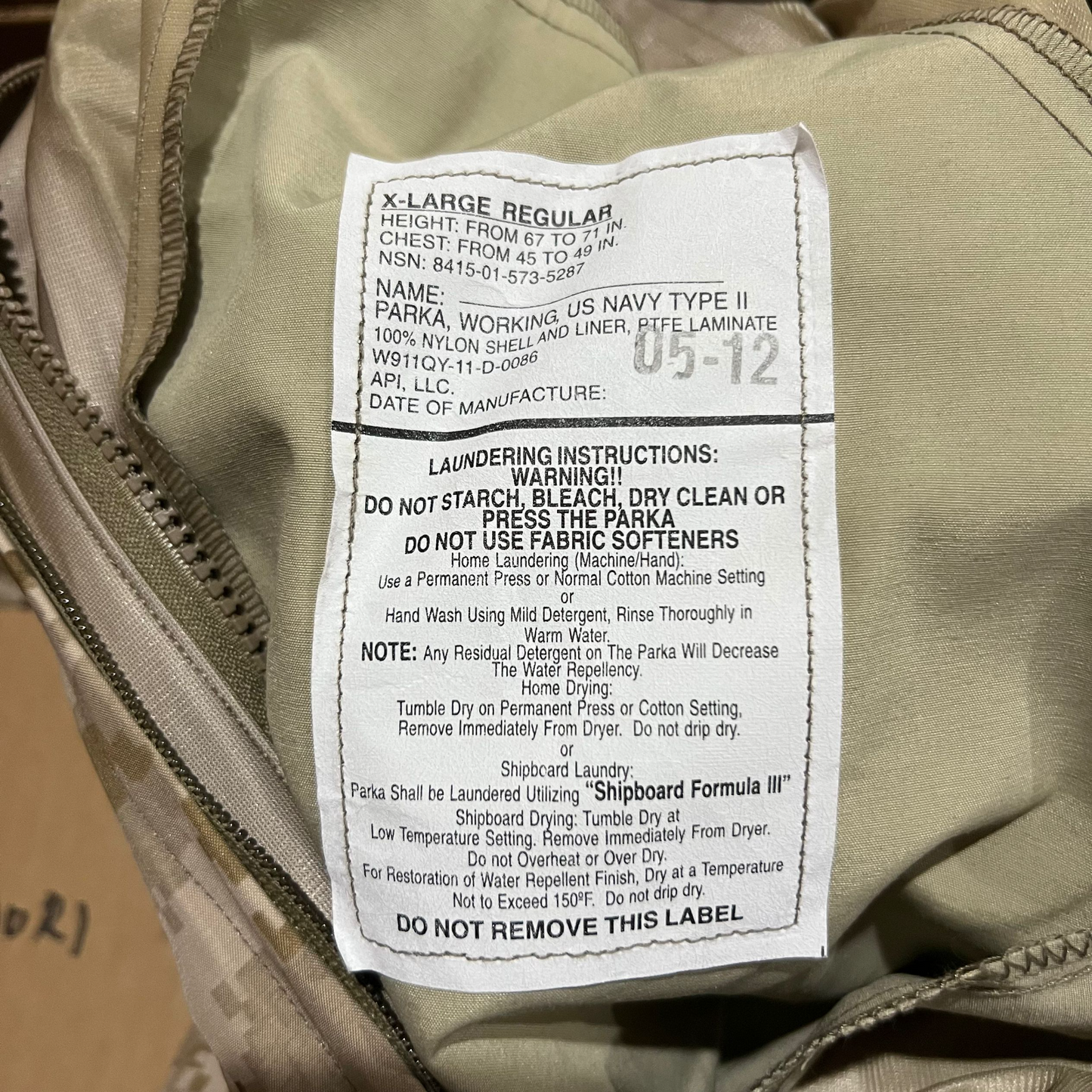 NEW US NAVY NWU Type II  AOR1 desert Goretex parka size XLR  X Large Regular