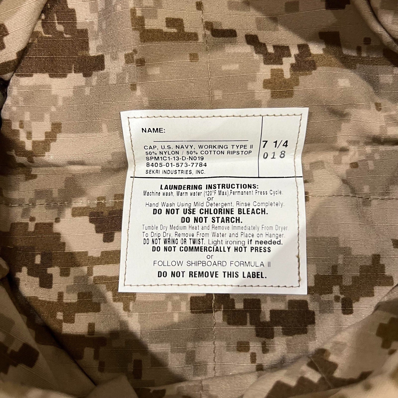 NEW US NAVY NWU Type II AOR1 Desert UTILITY 8 Point CAP Hat cover 7 1/4