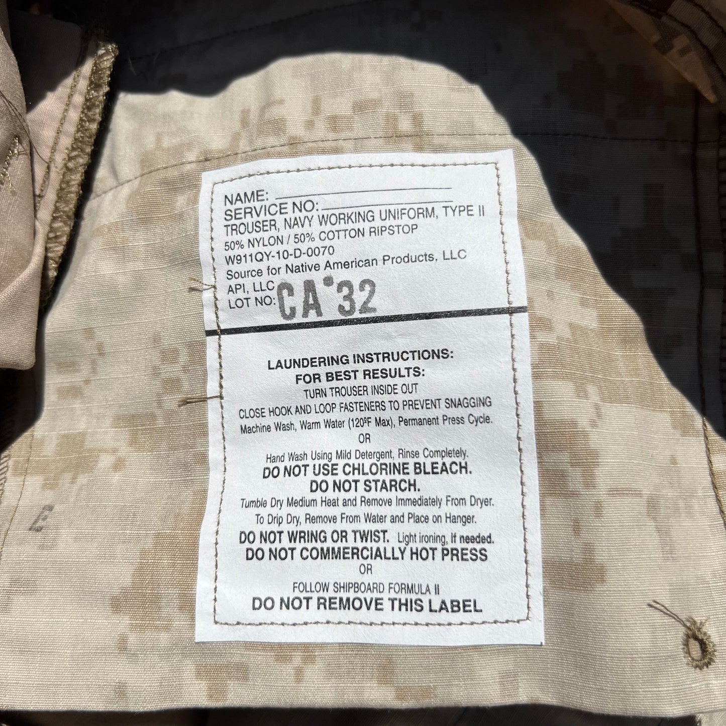 NEW US NAVY NWU Type II  AOR1 desert Pants size LR Large Regular