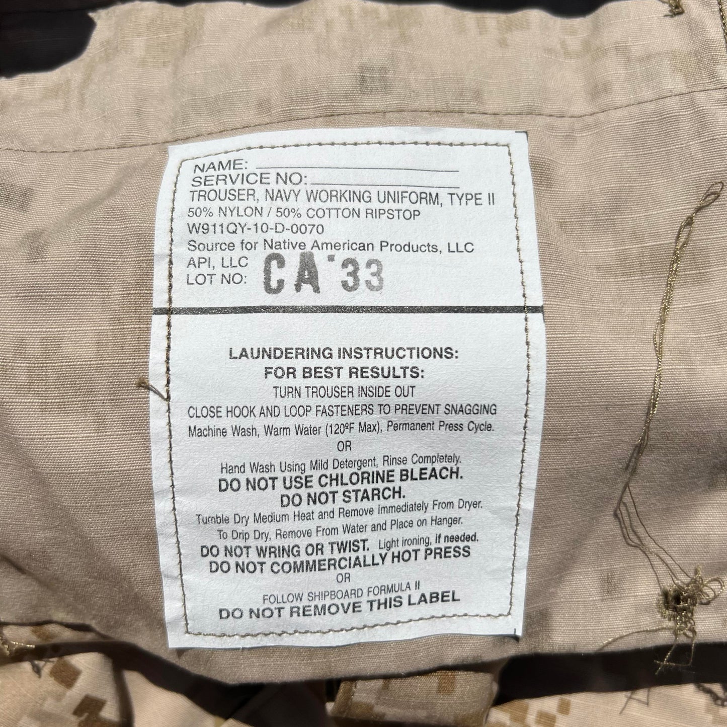 NEW US NAVY NWU Type II  AOR1 desert Pants size LR Large Regular