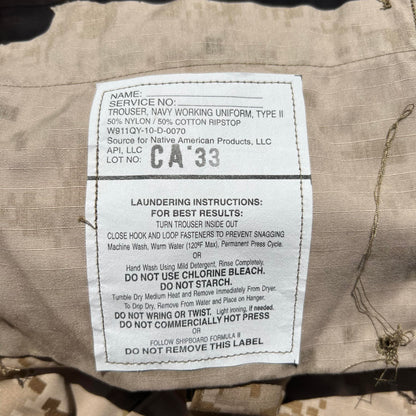 NEW US NAVY NWU Type II  AOR1 desert Pants size LR Large Regular