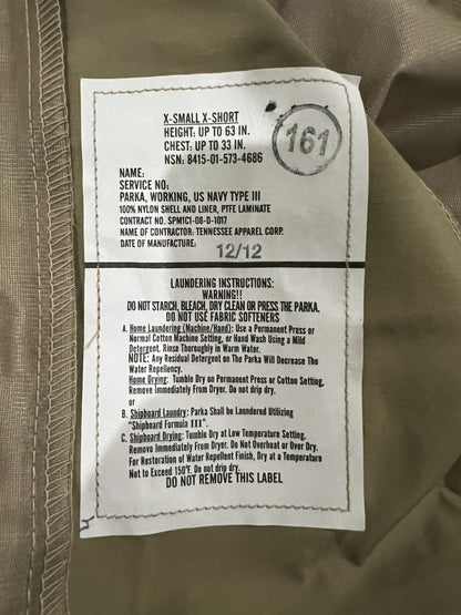 NEW US NAVY NWU Type III  AOR2 Woodland Gore-tex parka jacket size XS-XS