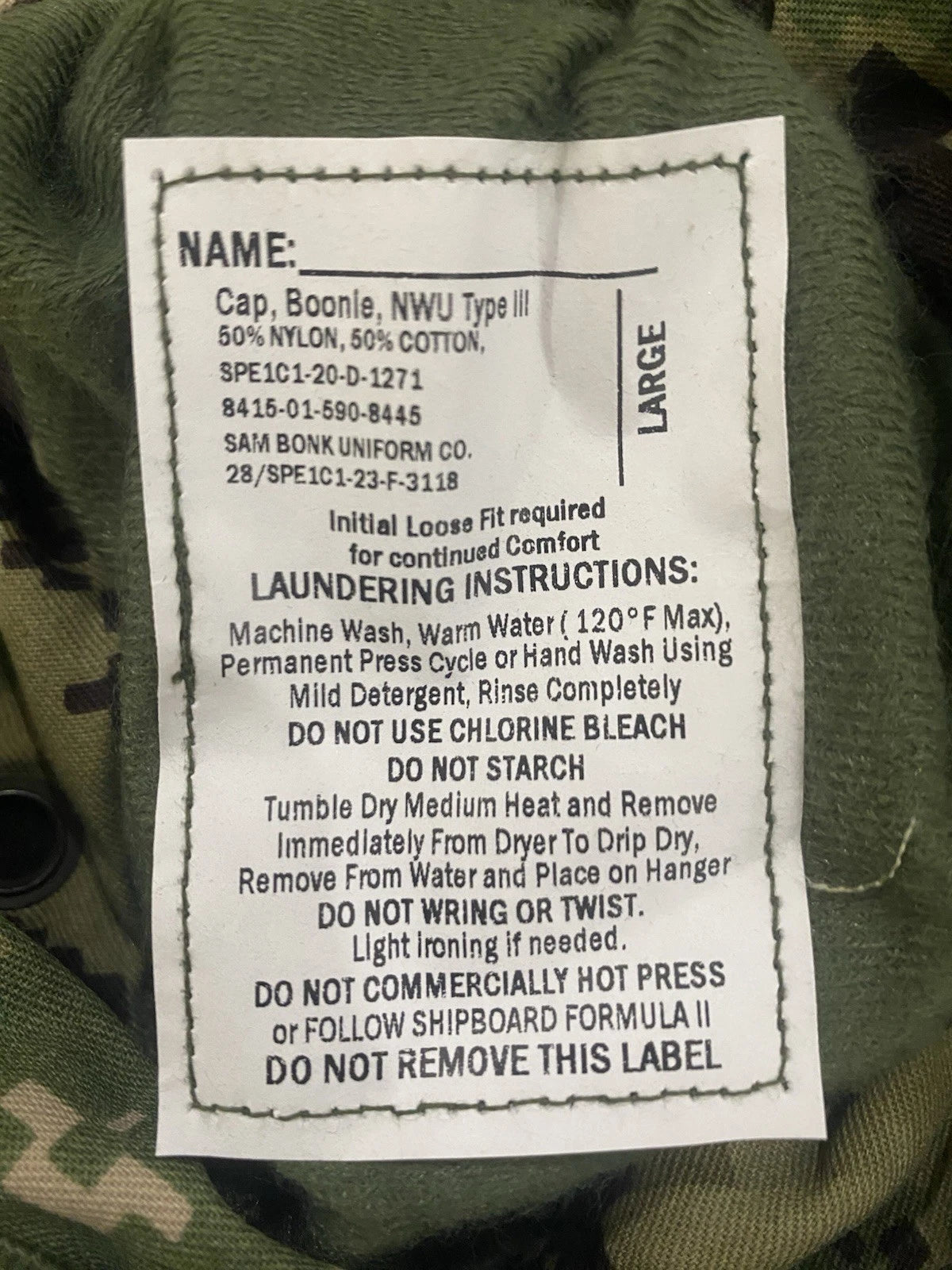 New US Navy AOR2 Boonie Hat NWU Type III Woodland GI Issue L (Sun Cover)